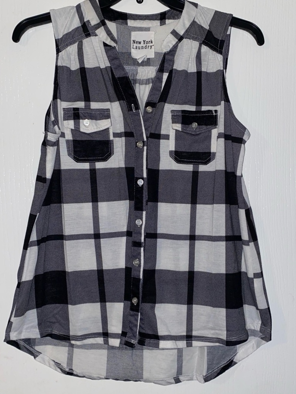 New York Laundry Girls Black & White Plaid Sleeveless Button-Front Top
